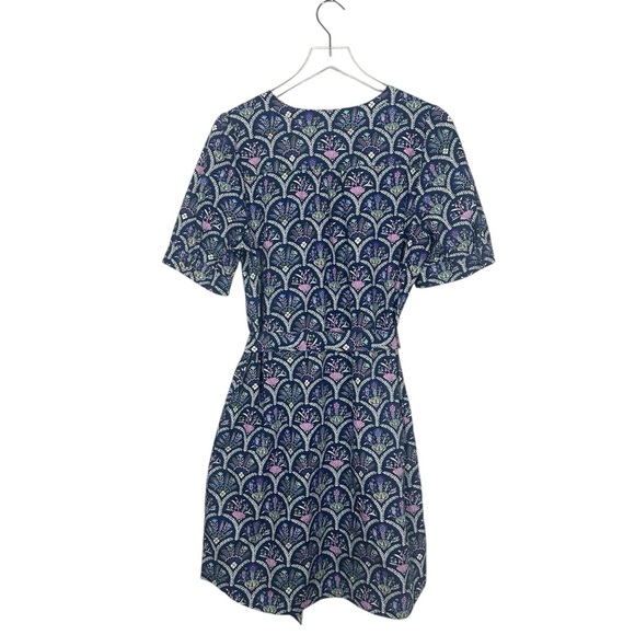 Talbots Poplin Belted Shirt Dress Short Sleeve Scalloped Floral Multi Size Large - Picture 4 of 12